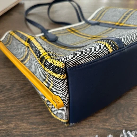 Tory Burch Plaid Tote in Yellow and Navy